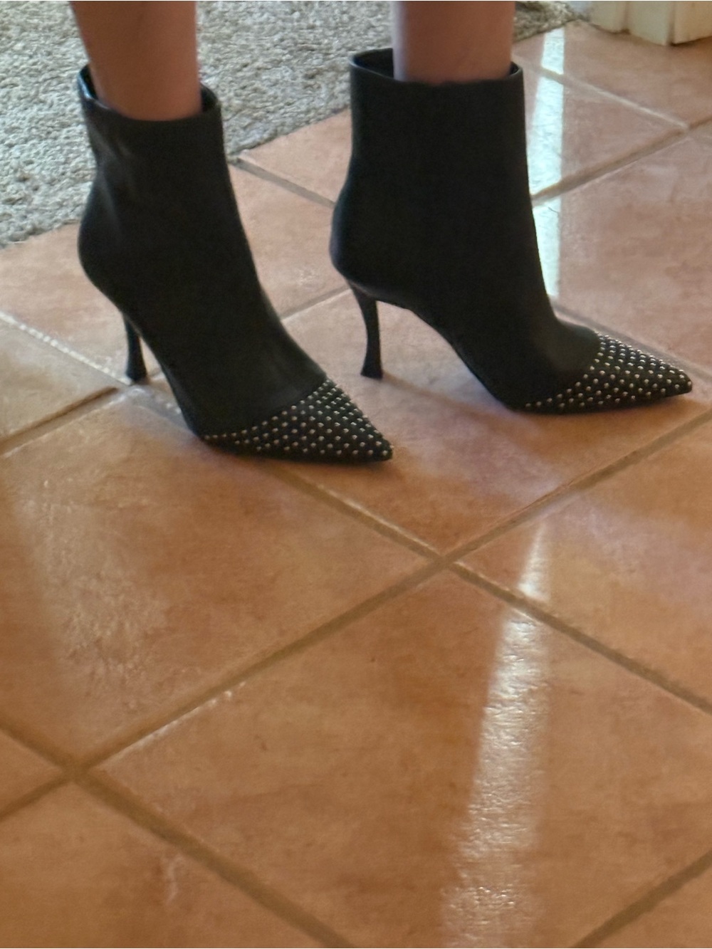 Black Studded Pointed-Toe Ankle Boots - Women